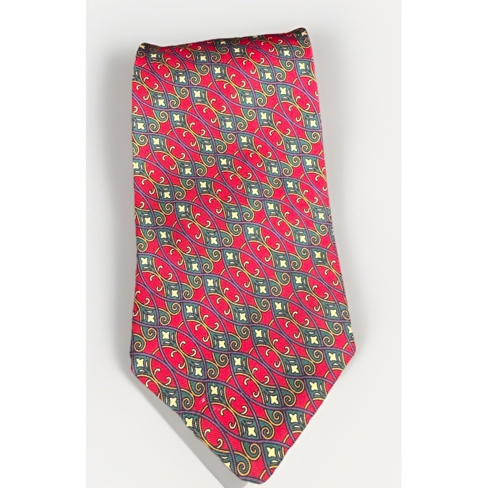 Rare Christian Dior 100% Silk Deep Red Geometric Necktie